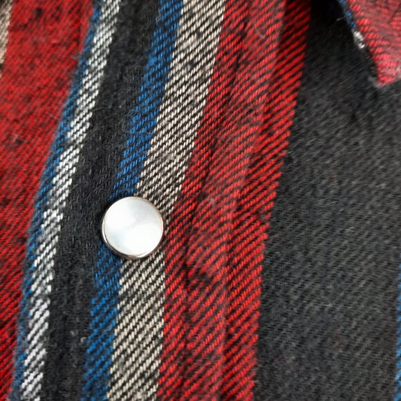 ELY CATTLEMAN Western Flannel Striped Pearl Snap Shirt Men’s Size Large Rodeo - Picture 3 of 8